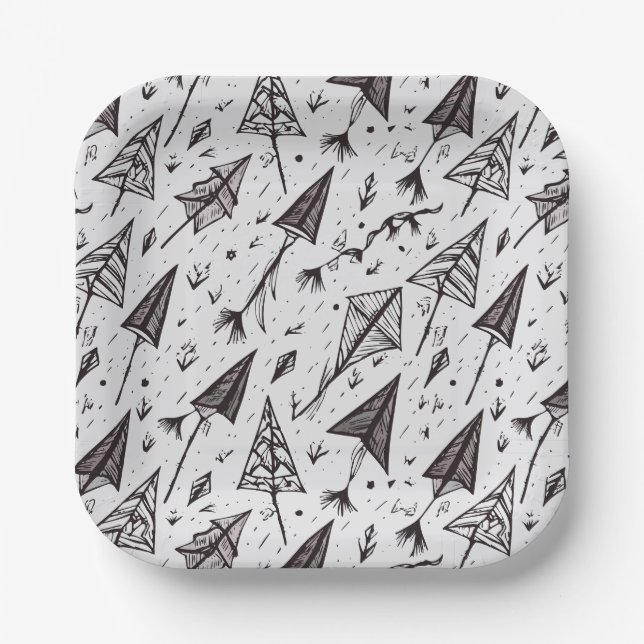 Assiettes En Carton Chiffres de cerf-volant et de flèche tirés à la ma (Recto)