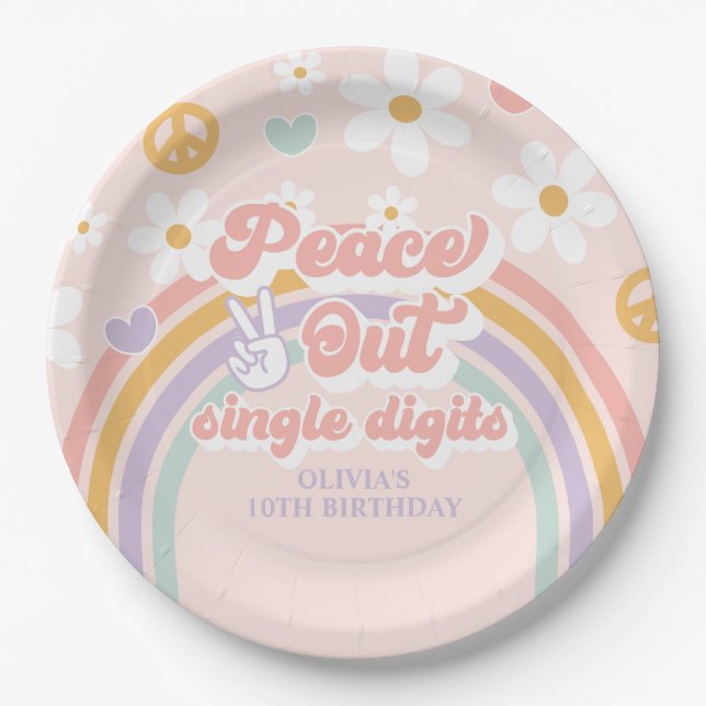 Assiettes En Carton Chiffres simples Peace Out 10e anniversaire (Devant)