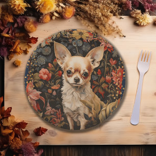 Assiettes En Carton Chihuahua avec des fleurs en style William Morris