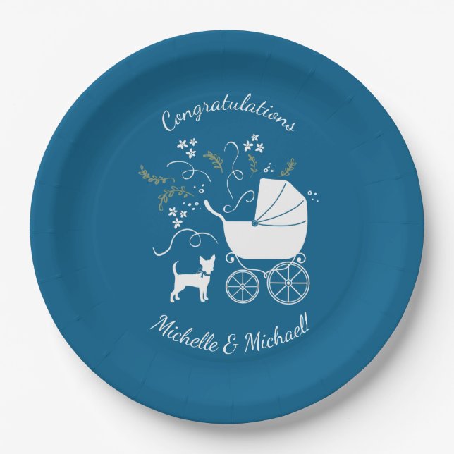 Assiettes En Carton Chihuahua Baby shower Blue Boy Chig (Devant)