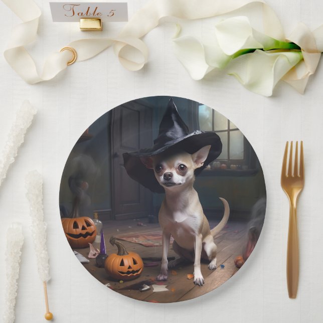 Assiettes En Carton Chihuahua Citrouilles Halloween effrayant (Mariage)