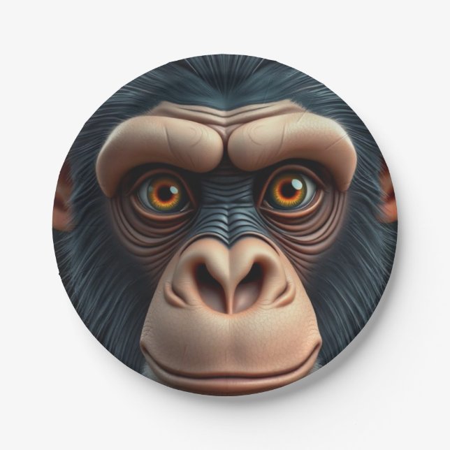 Assiettes En Carton Chimpanzé fou mignon (Devant)