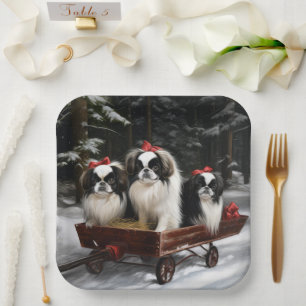 Assiettes En Carton Chin Japonais Traîneau enneigé Décor de Noël