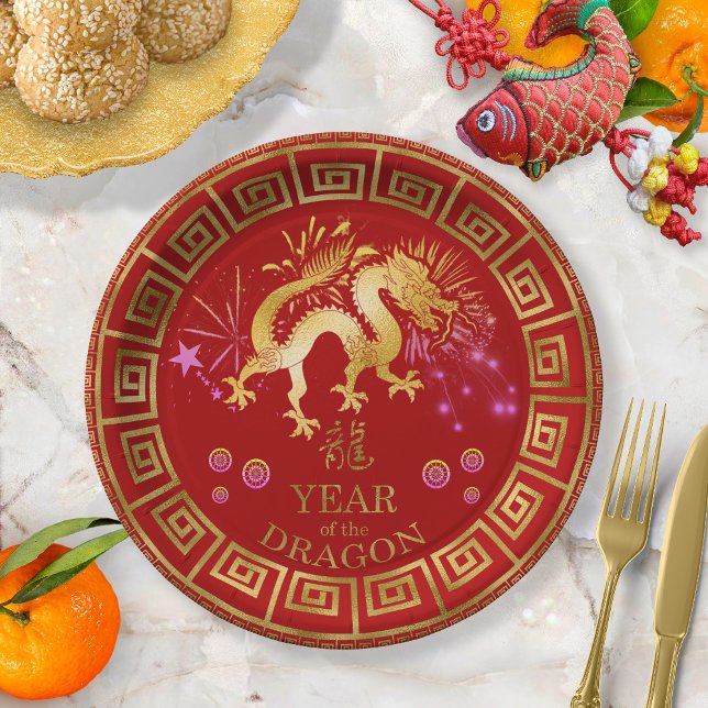 Assiettes En Carton Chinese Zodiac Dragon Red/Gold ID542 (Créateur téléchargé)