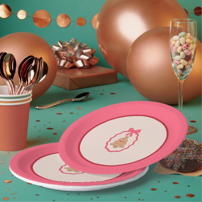 Assiettes En Carton Chingerbread Christmas Tree Pink Christmas Plate  (Multi)