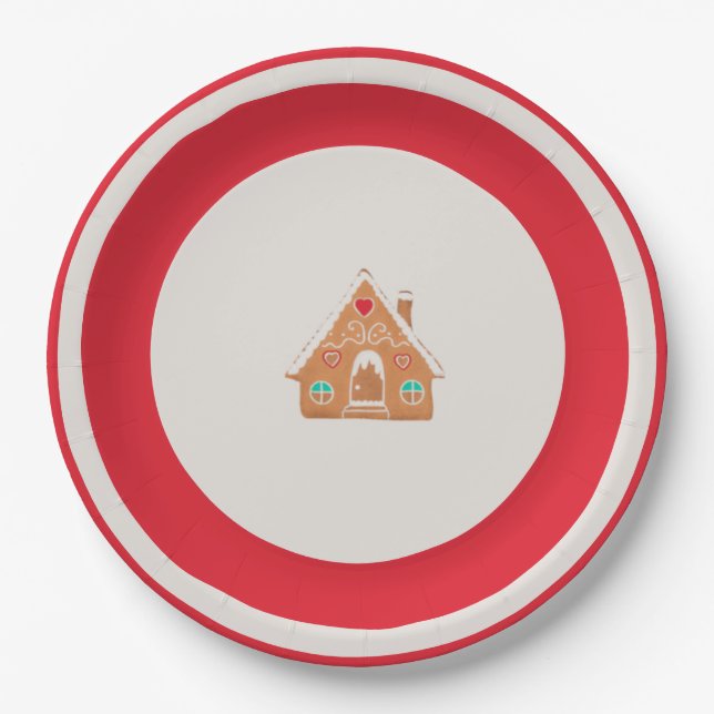 Assiettes En Carton Chingerbread House Christmas Plate Red (Devant)