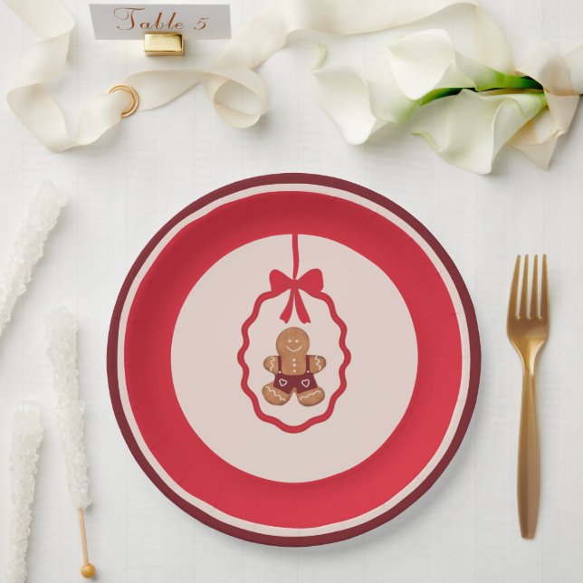 Assiettes En Carton Chingerbread Man Christmas Plate Red (Mariage)