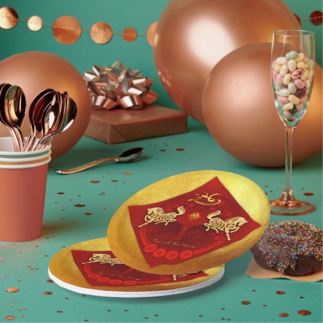 Assiettes En Carton Chinois FU Luck lantern Cheval Année saluant PP01 (Multi)