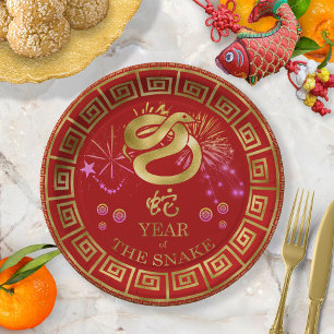 Assiettes En Carton Chinois Zodiac Snake Rouge/Or ID542