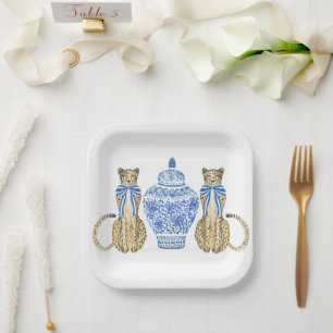 Assiettes En Carton Chinoiserie Aquarelle Bow Cheetah Ginger Jar