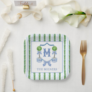 Assiettes En Carton Chinoiserie Aquarelle Bow Topior Monogramme Crest