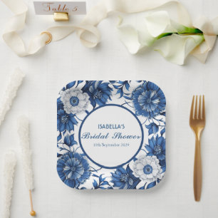 Assiettes En Carton Chinoiserie blanche et bleue antique Motif nuptial