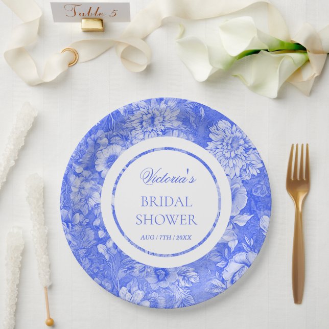 Assiettes En Carton Chinoiserie bleu blanc Shower de mariage  (Mariage)