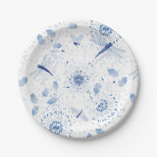 Assiettes En Carton Chinoiserie Bleue Libellule Floral