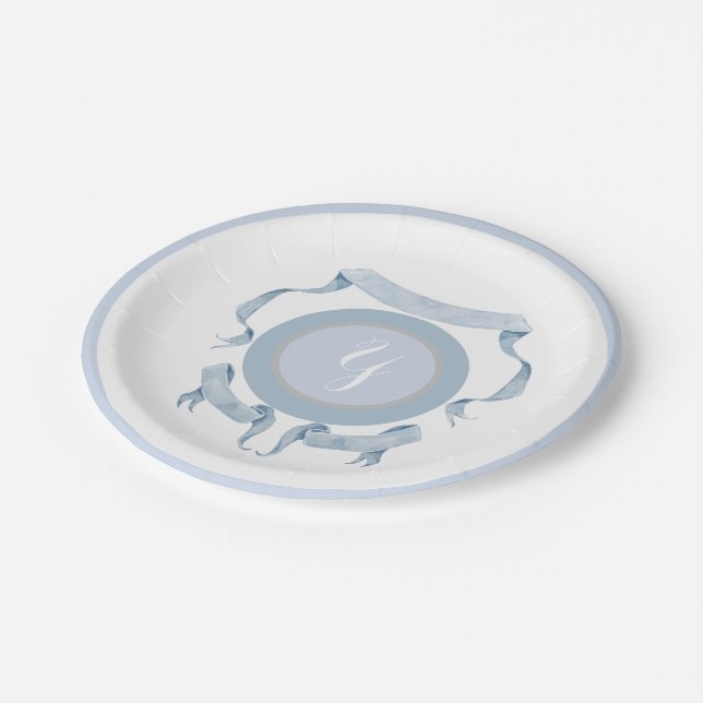 Assiettes En Carton Chinoiserie Blue Ribbons Crest Shield (Angle)