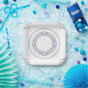Assiettes En Carton Chinoiserie en porcelaine bleue et blanche moderne