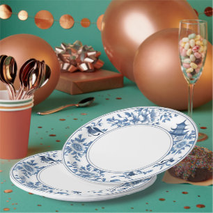 Assiettes En Carton Chinoiserie en porcelaine bleue et blanche moderne