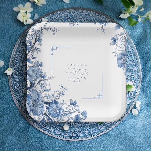 Assiettes En Carton Chinoiserie Floral Border Mariage ID1094 (Créateur téléchargé)