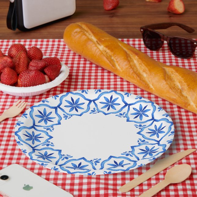 Assiettes En Carton Chinoiserie moderne tendance en porcelaine bleue e (Pique-nique)