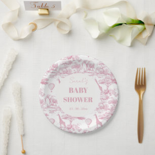 Assiettes En Carton Chinoiserie rose Baby shower Toile de Jouy