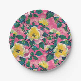 Assiettes En Carton Chinoiserie rose peint Floral