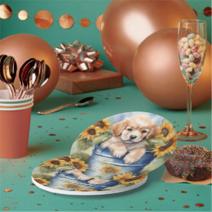 Assiettes En Carton Chiot de tournesol
