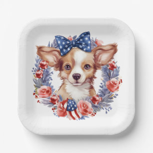 Assiettes En Carton Chiot patriotique 4 juillet fête de l'indépendance