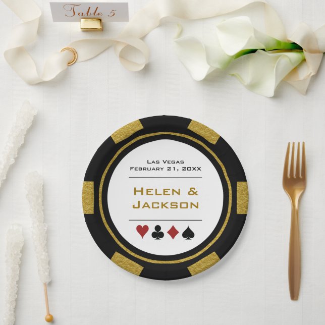 Assiettes En Carton Chip de Black and Gold Poker Las Vegas Mariage (Mariage)