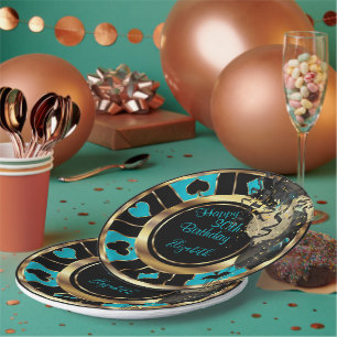 Assiettes En Carton Chip de Poker Birday Casino - Turquoise