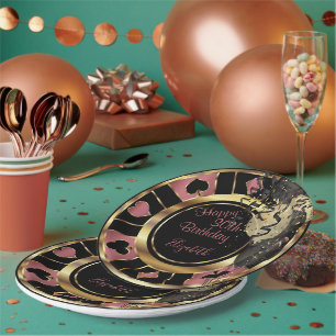Assiettes En Carton Chip de Poker de Casino Anniversaire - Rose
