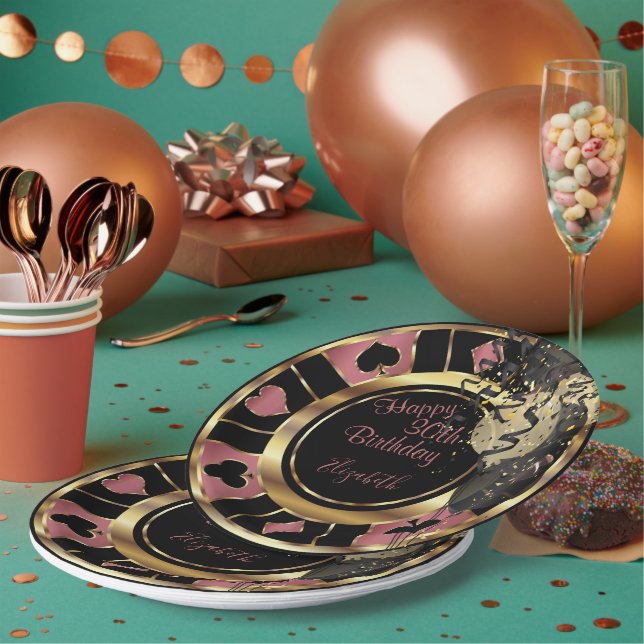 Assiettes En Carton Chip de Poker de Casino Anniversaire - Rose (Multi)