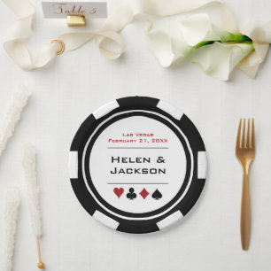 Assiettes En Carton Chip de poker noir et blanc Las Vegas Mariage
