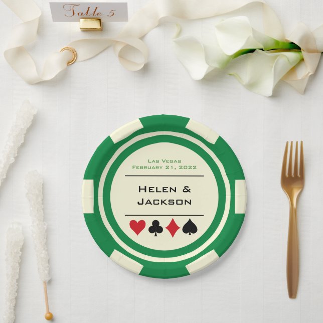 Assiettes En Carton Chip de poker vert et blanc Las Vegas Mariage (Mariage)