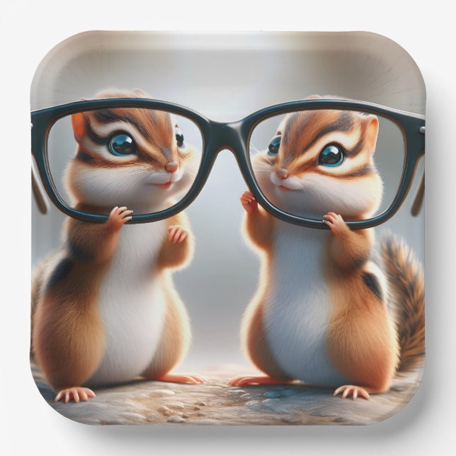 Assiettes En Carton Chipmunks avec lunettes noires (Recto)