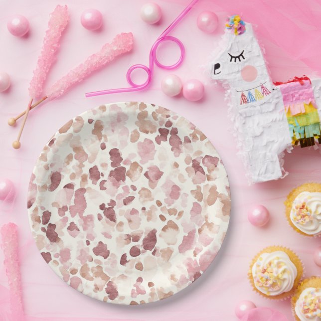 Assiettes En Carton Chocolat à la crème rose Brown animal léopard Abst (Fête)