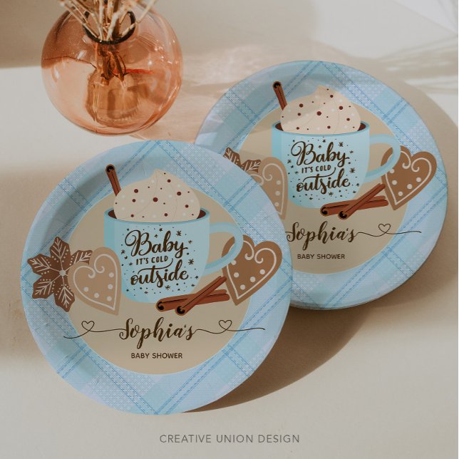 Assiettes En Carton Chocolat chaud Baby shower d'hiver garçon (Créateur téléchargé)