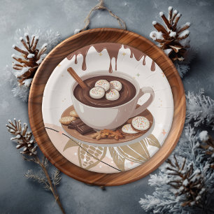 Assiettes En Carton Chocolat chaud et biscuits Baby shower d'hiver