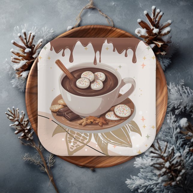 Assiettes En Carton Chocolat chaud et biscuits Baby shower d'hiver (Créateur téléchargé)