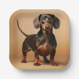 Assiettes En Carton Chocolat et chien Tan Dachshund