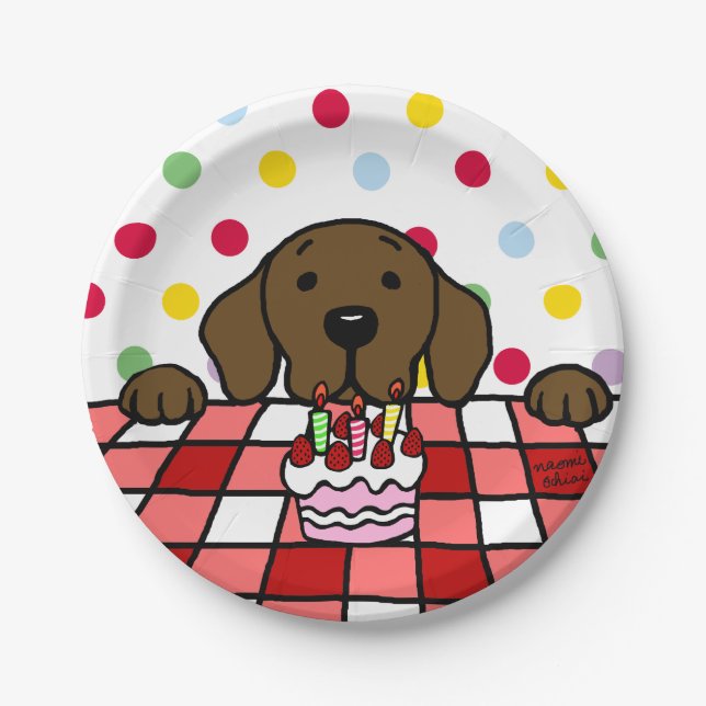 Assiettes En Carton Chocolat Labrador vous observant anniversaire (Devant)