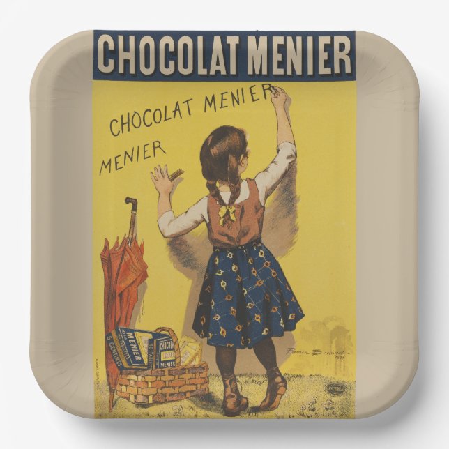 Assiettes En Carton Chocolat Menier Petite fille Mur écriture (Recto)
