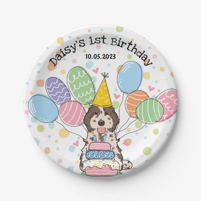 Assiettes En Carton Chocolat Merle Cockapoo Cavapoo Chien Anniversaire (Devant)