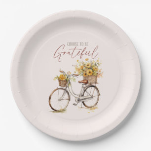 Assiettes En Carton Choisissez d'être reconnaissant - Vélo et automne