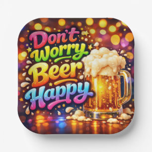 Assiettes En Carton Chope de bière avec citation néon arc-en-ciel