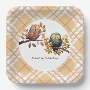 Assiettes En Carton Chouette d'automne et écureuil garçon Anniversaire