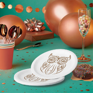 Assiettes En Carton Chouette de ligne Tribale Marron Abstraite Moderne