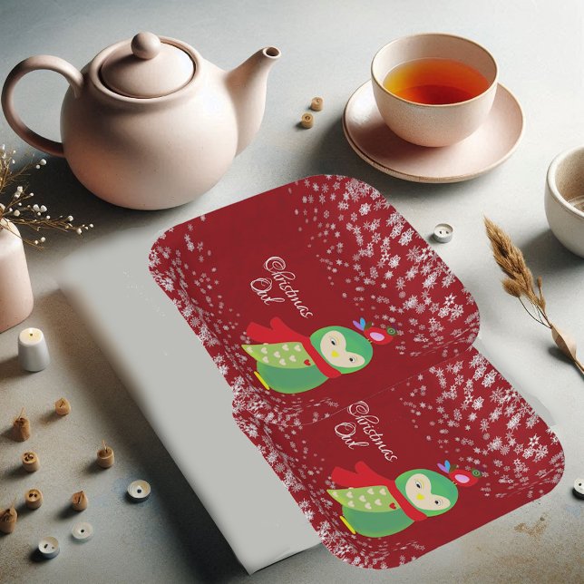 Assiettes En Carton Chouette verte de Noël pour enfants Fun décoratif  (Kid's Green Christmas Owl Red Party Decorative Fun Paper Plates)