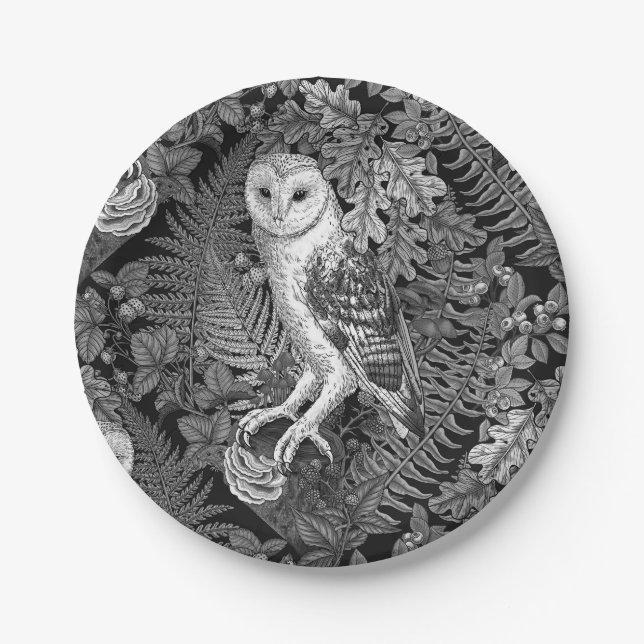Assiettes En Carton Chouettes, fougères, chênes et baies 4 (Devant)