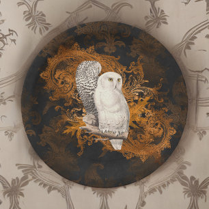 Assiettes En Carton Chouettes vintages sur Orange Damask Halloween