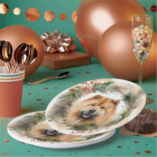 Assiettes En Carton chow chow Christmas Wreath Festive Pup